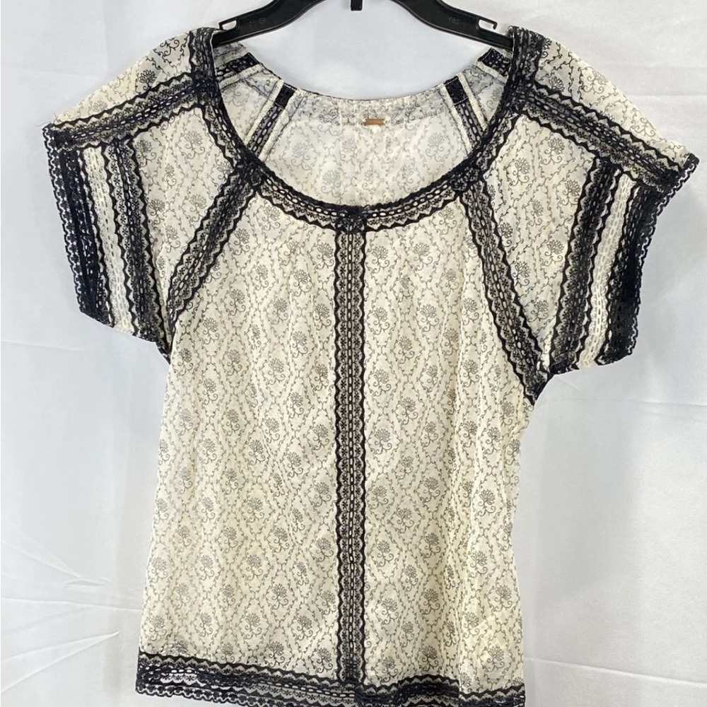 Free People Lace Blouse - Black and Cream